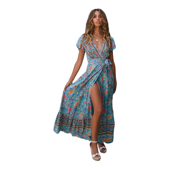 Hello Molly Tie Down Maxi Dress in Turquoise - Picture 5 of 10